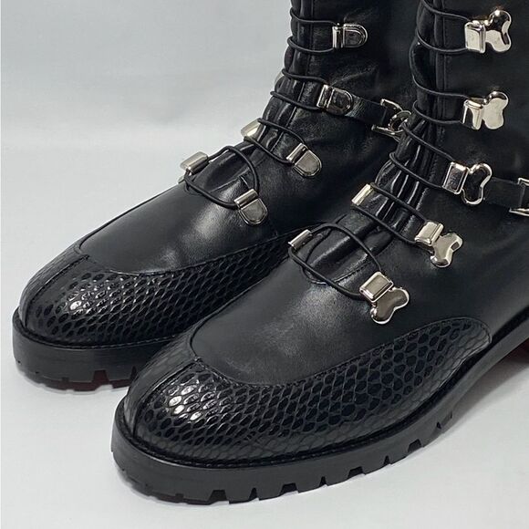 Christian Louboutin Horse Chain-Trimmed Leather Combat Boots size 37 - Picture 5 of 14